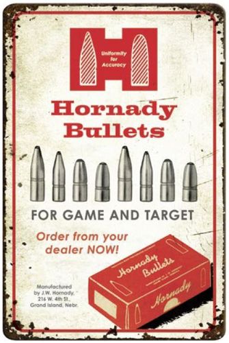 Hornady #99145 Vintage Blechschild "Hornady Bullets"